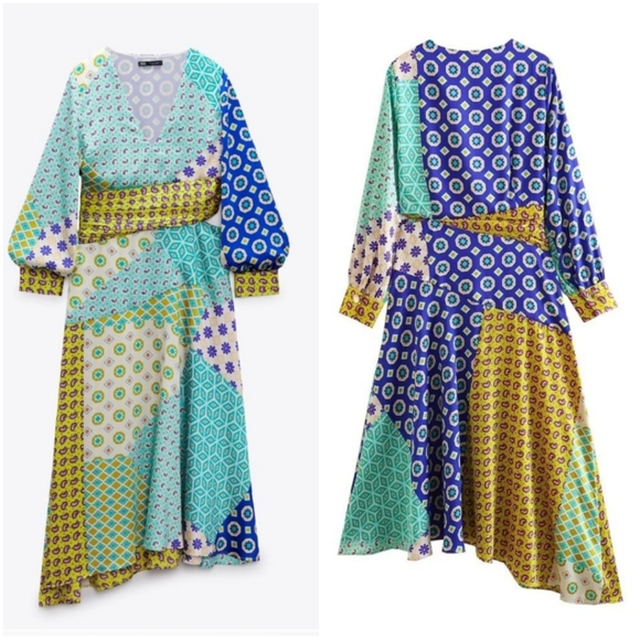 Zara Kleid Patchwork Print Midi Dress - Picture 2 of 4